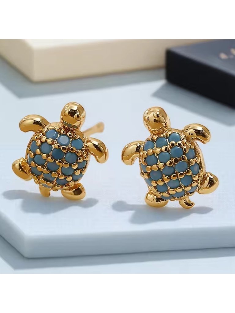 Petite Turtle Gold Blue Earrings